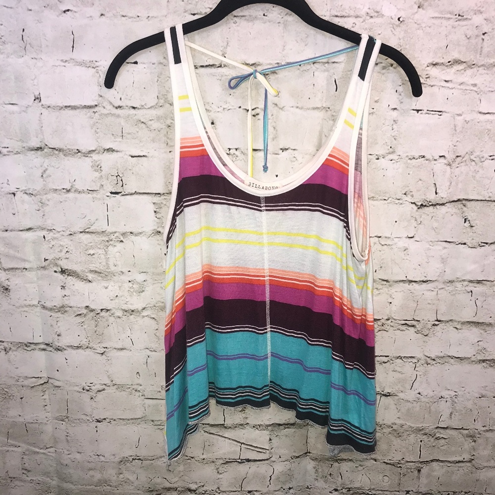 Billabong Striped Tie Back Crop Sleeveless Top M